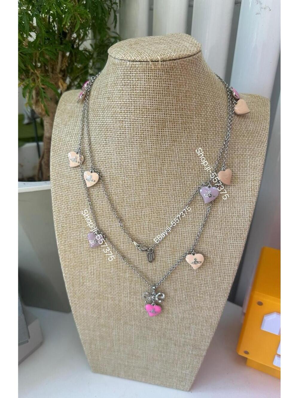 Vivienne Westwood Pink Multi Heart Bow Necklace Long (double Line)